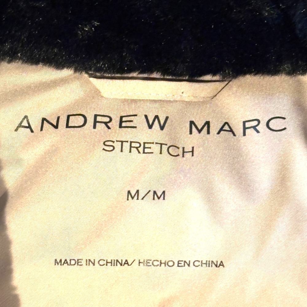 Andrew Marc Womens Stretch Puffer Coat‎ Black Faux Fur Trimmed Collar Medium - Picture 13 of 13